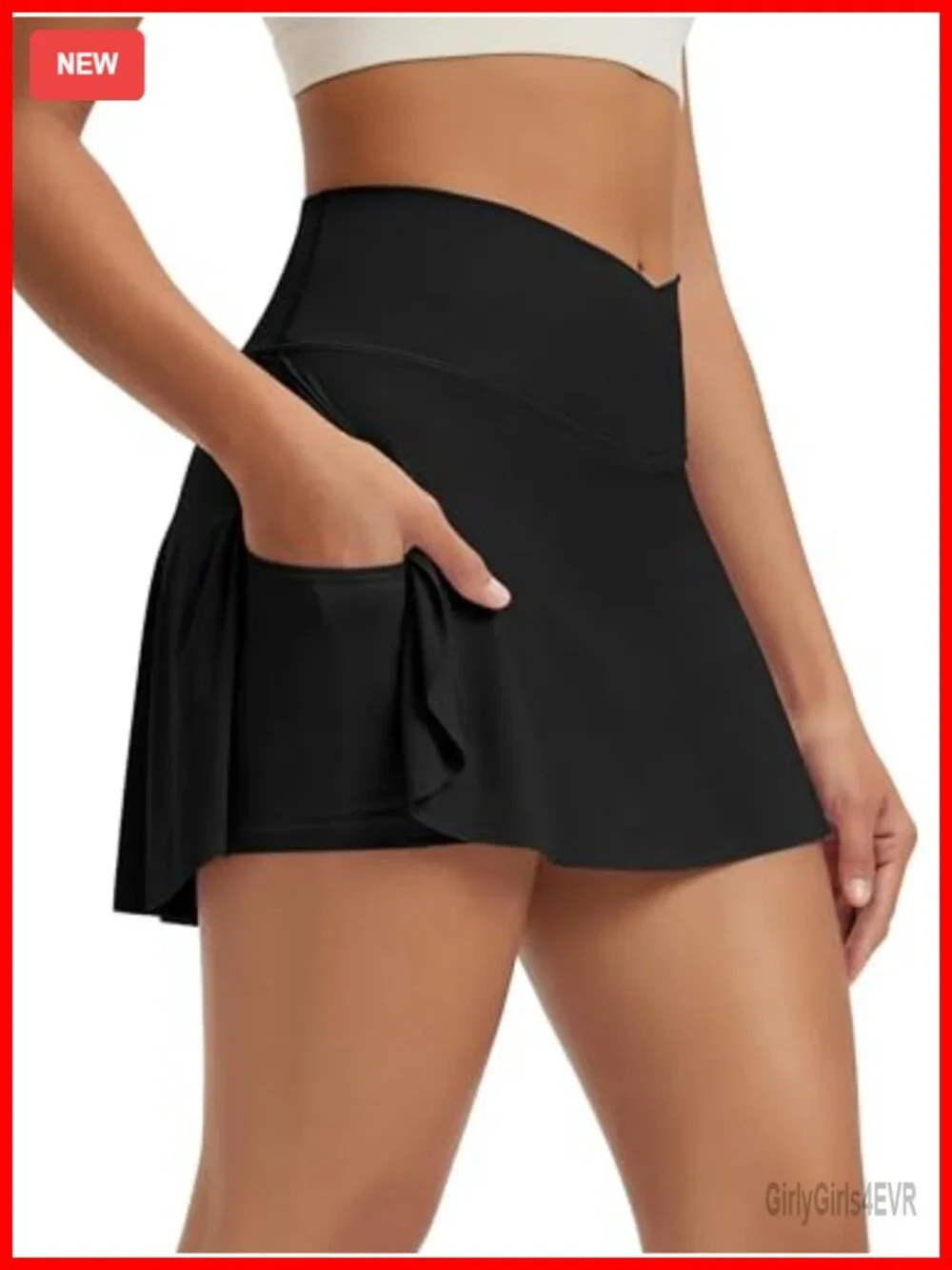 Crossover High Waist Tennis Skort with Pockets Flared Athletic Golf Skirt